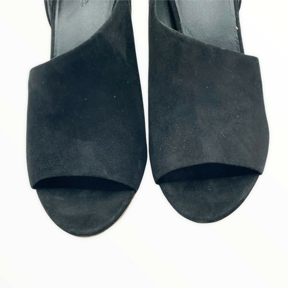 Vince Suede Block Heel Bootie Shoes Black Size 10 Women Open Toe Slip On NEW - Picture 3 of 5